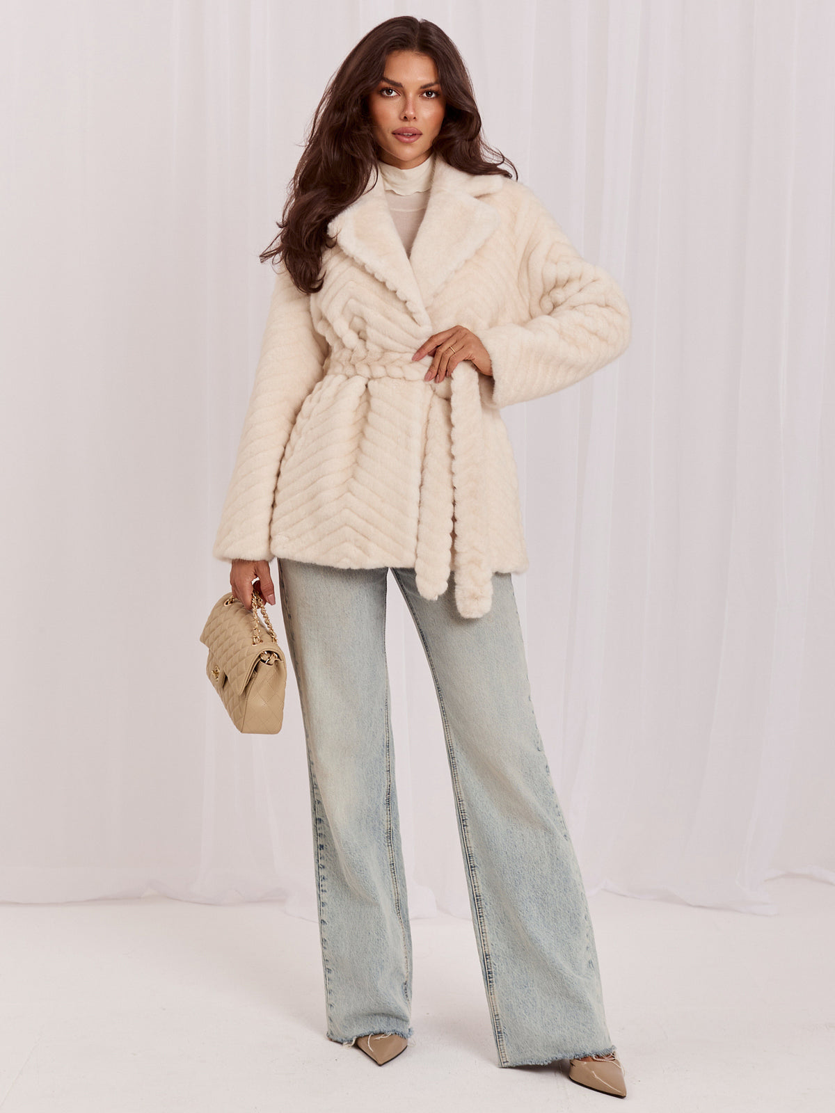 MELFIA Belted Faux Fur Coat