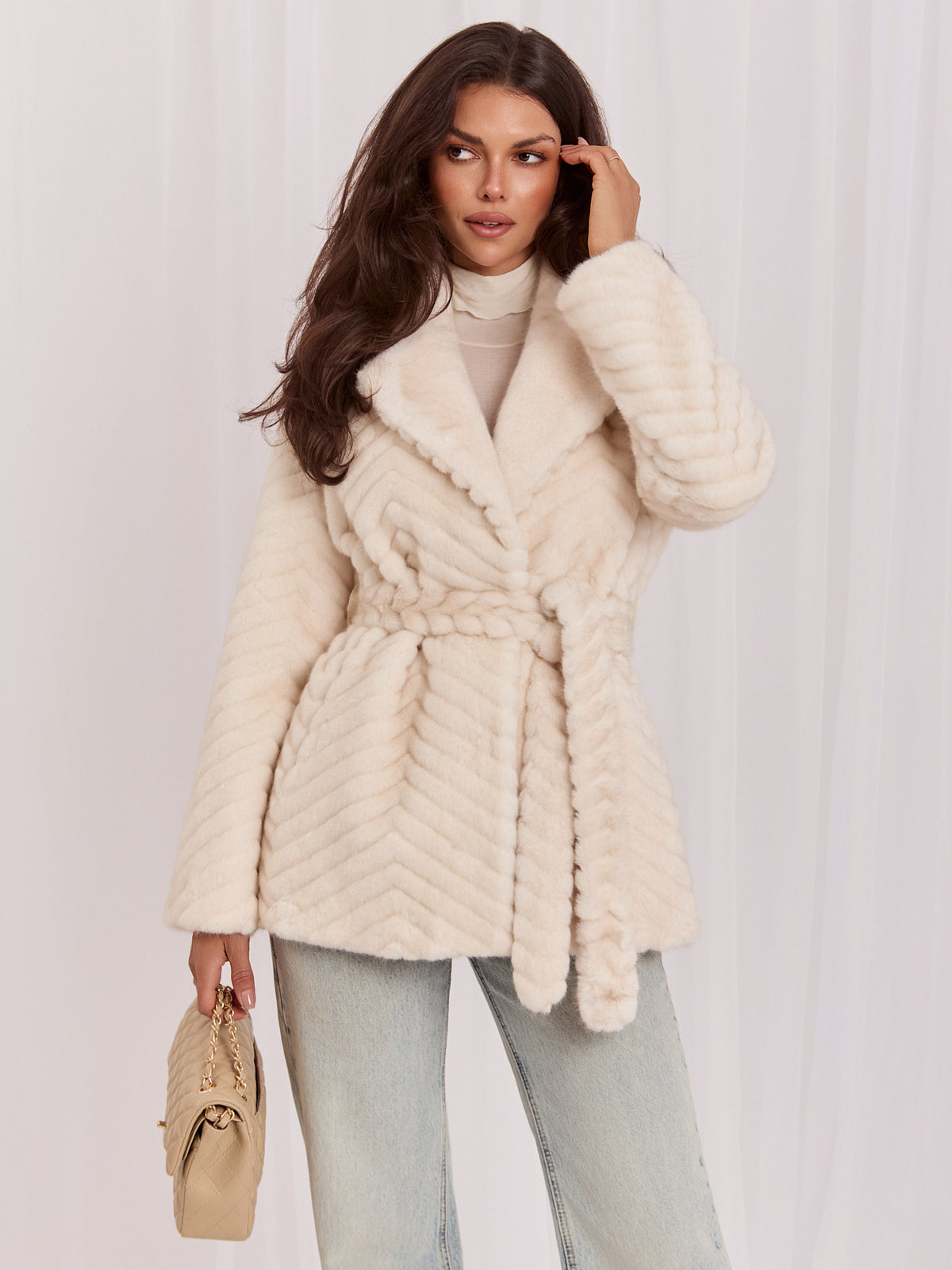MELFIA Belted Faux Fur Coat