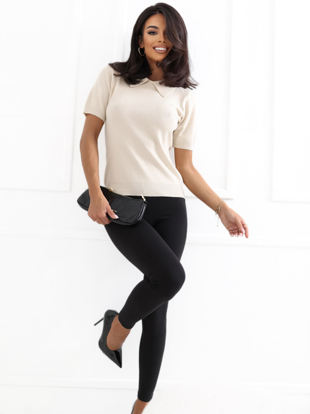 MELFIA® Damen-Polo-Pullover mit kurzen Ärmeln