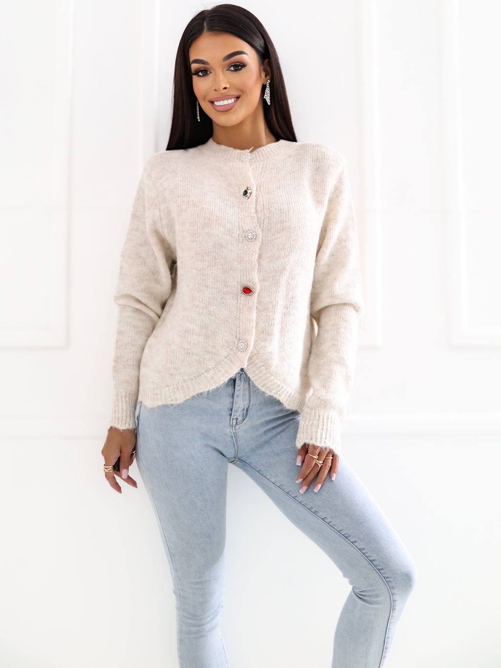 MELFIA ELENA – Flauschiger Cardigan mit Schmuckknöpfen