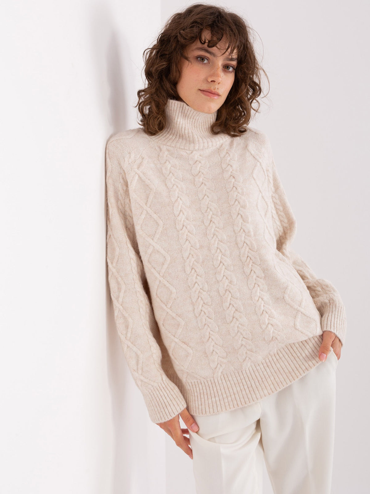 MELFIA – Damenpullover mit Zopfmuster und Rollkragen