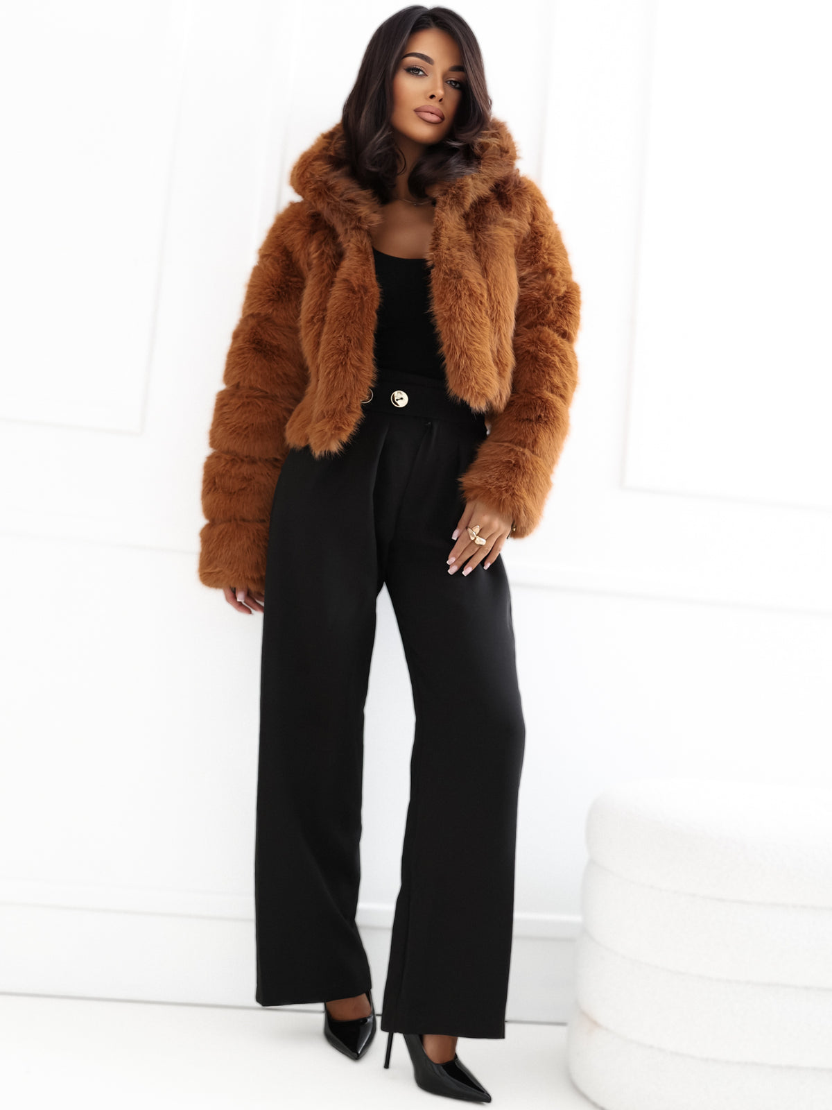MELFIA Cropped Faux Fur Jacket