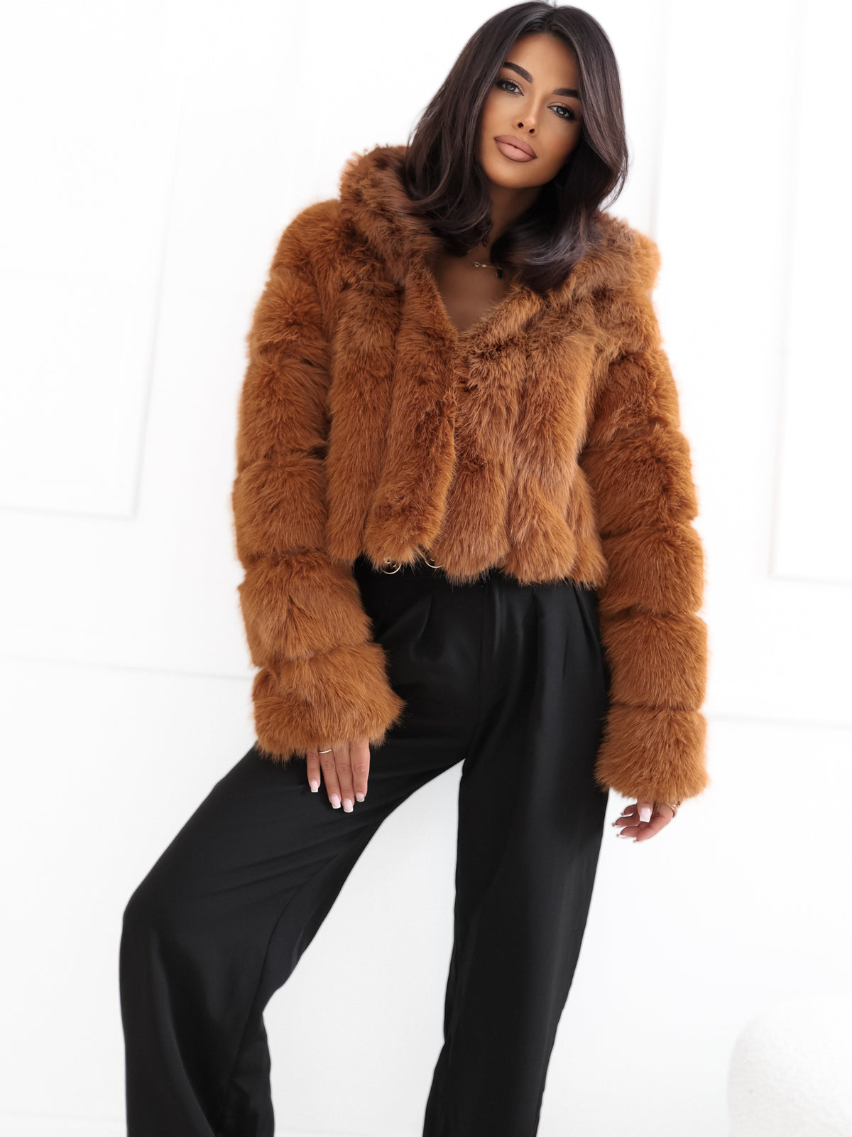 MELFIA Cropped Faux Fur Jacket
