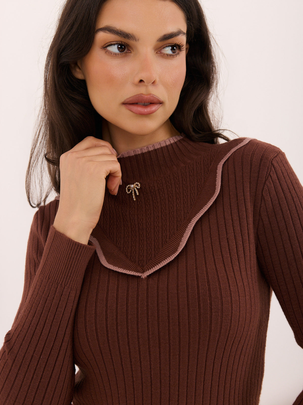 MELFIA® Gestreifter Pullover mit Stehkragen