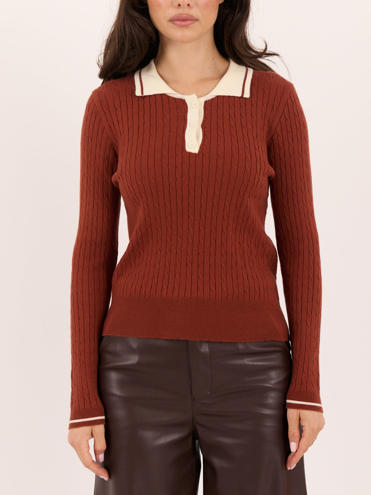 MELFIA – Damen-Polo-Pullover mit Zopfmuster
