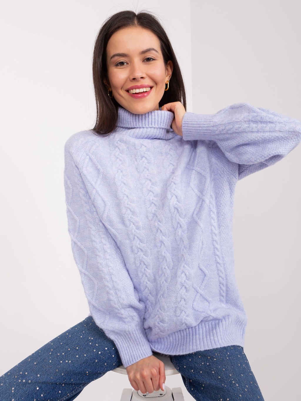 MELFIA – Damenpullover mit Zopfmuster und Rollkragen