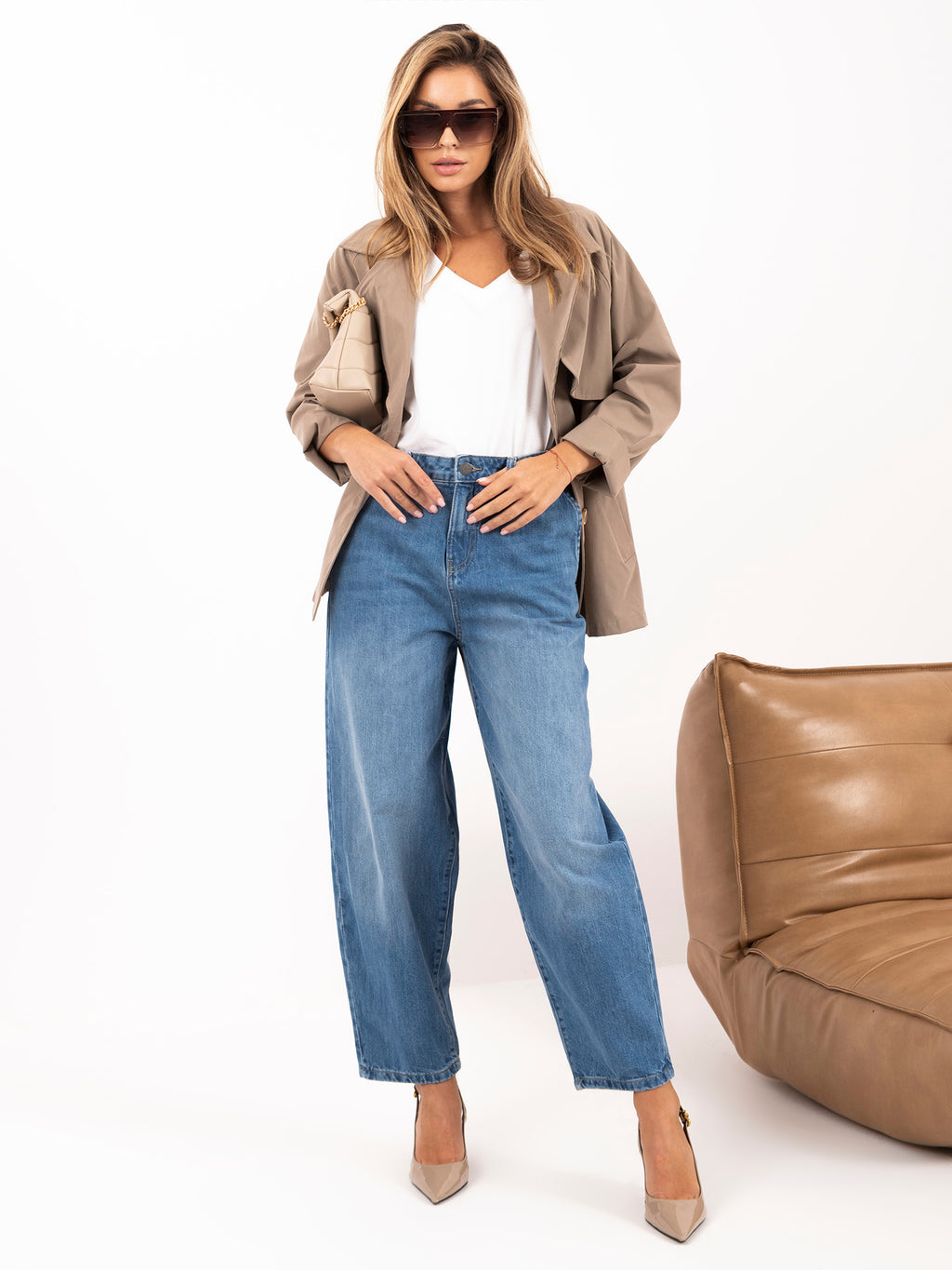 MELFIA LUNA 7/8 Wide-Leg Jeans in Hellblau
