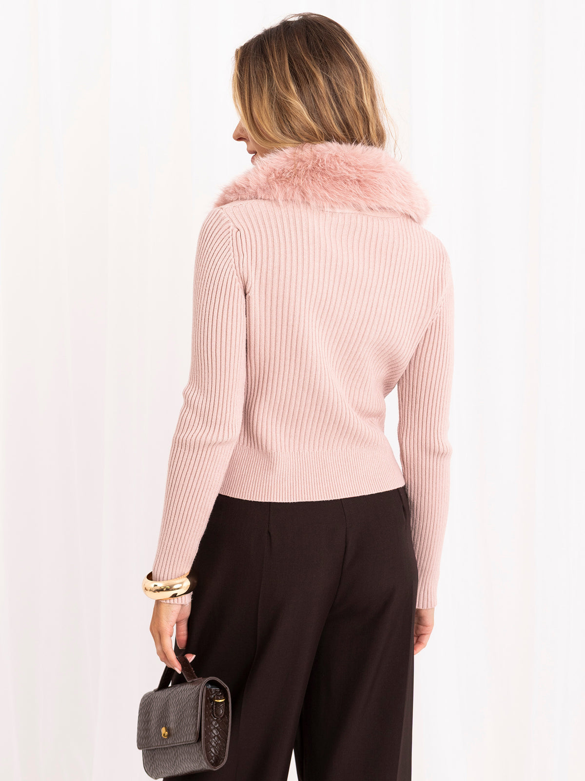 MELFIA Fur Trim Zip Cardigan