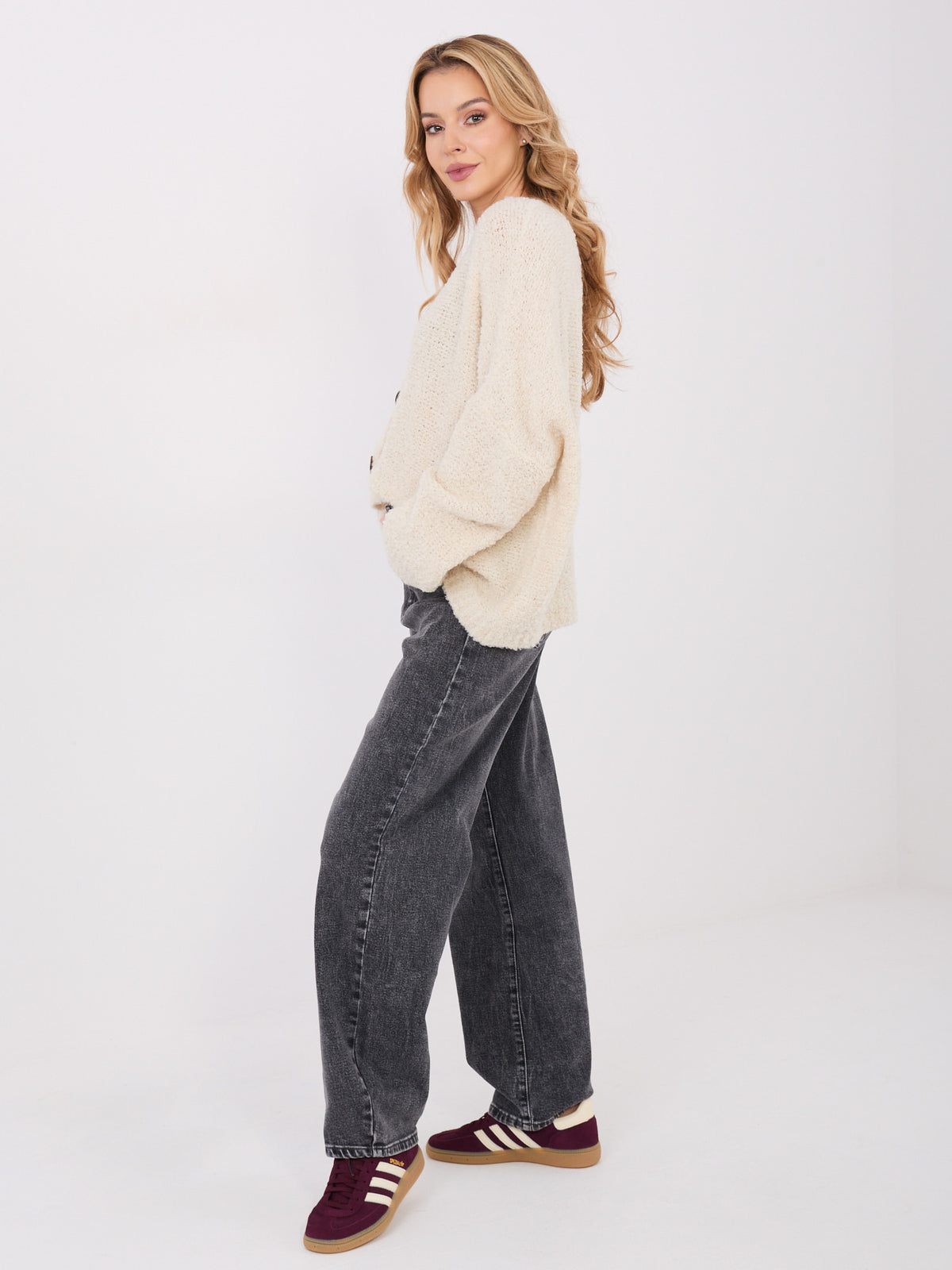 MELFIA® Bouclé-Pullover mit Zierknöpfen
