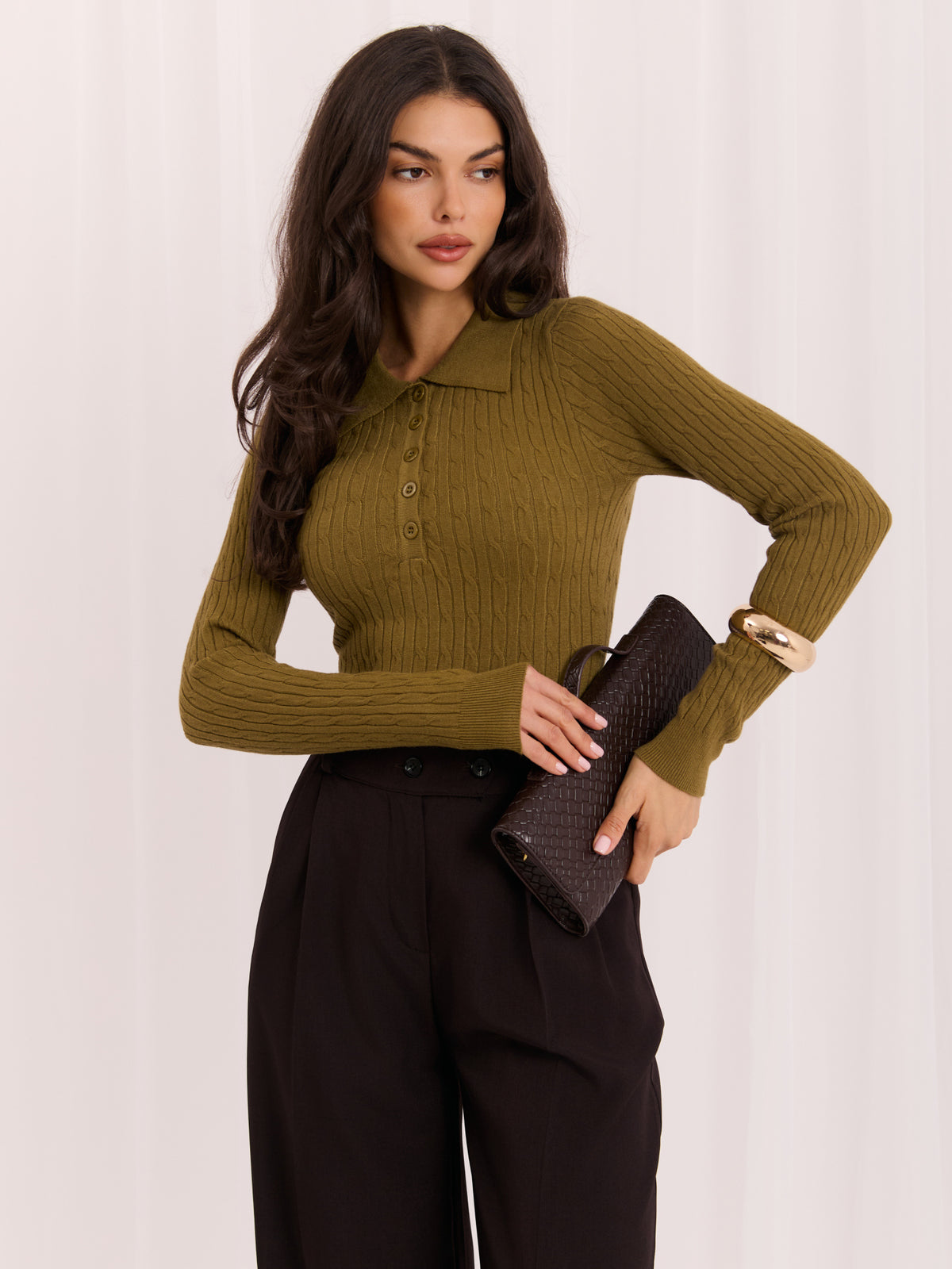 MELFIA – Zopfstrick-Pullover im Polo-Look