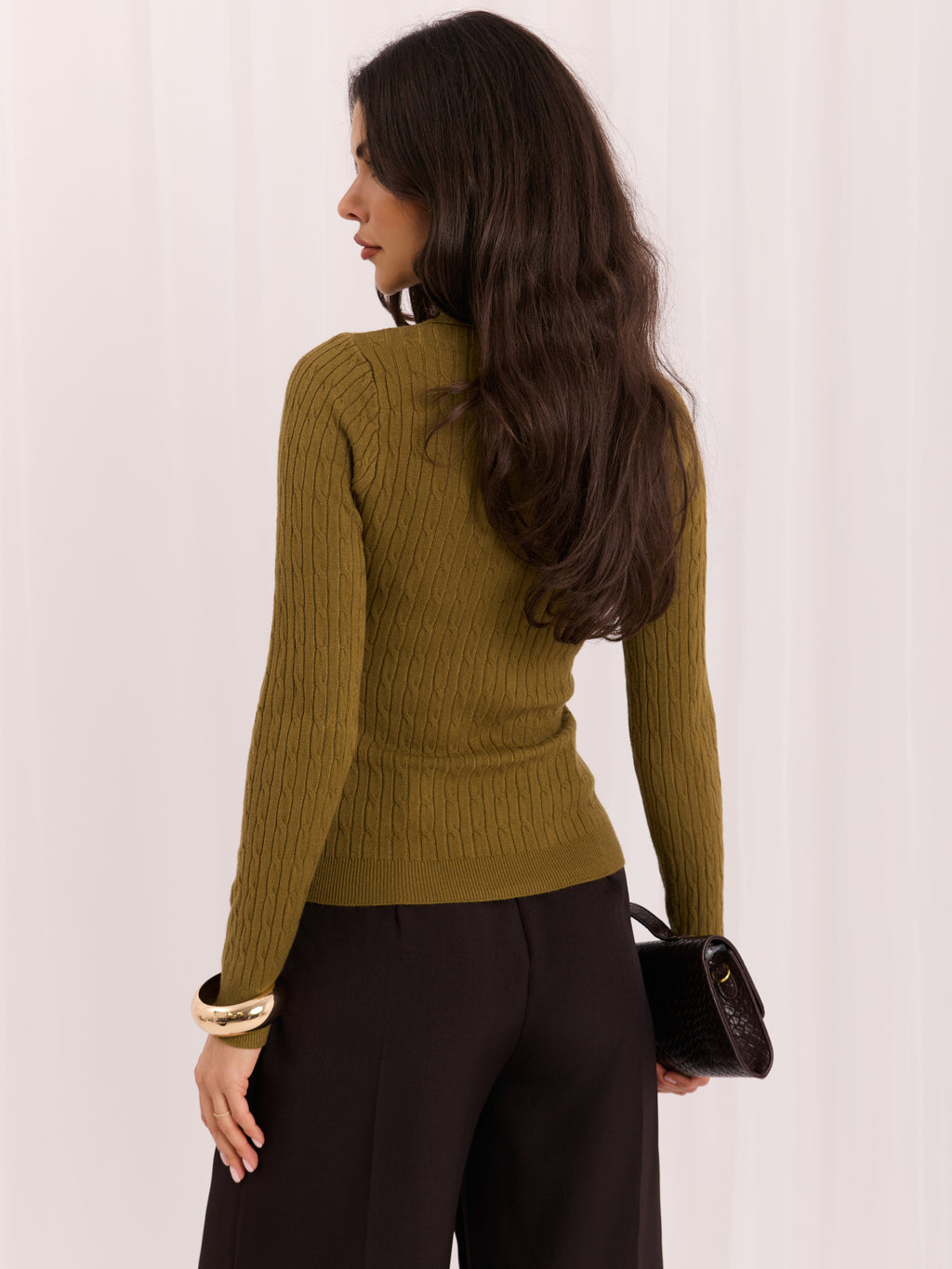 MELFIA – Zopfstrick-Pullover im Polo-Look