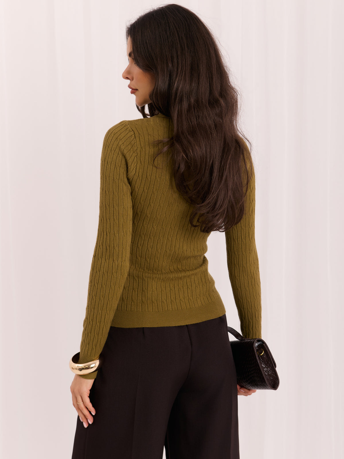 MELFIA – Zopfstrick-Pullover im Polo-Look