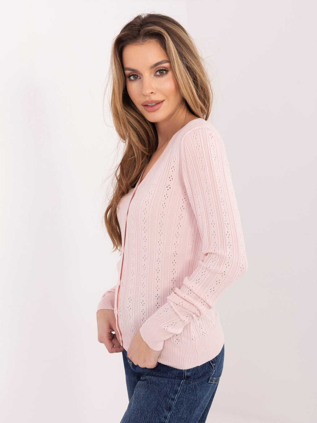MELFIA – Durchbrochene Strickjacke mit Knopfschluss