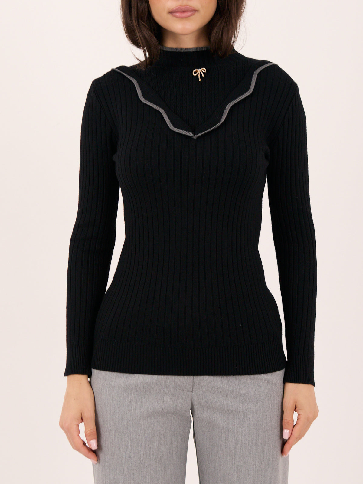 MELFIA® Gestreifter Pullover mit Stehkragen
