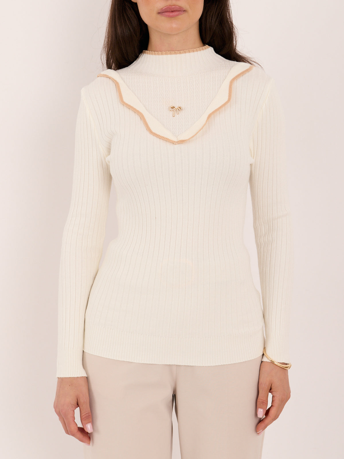 MELFIA® Gestreifter Pullover mit Stehkragen