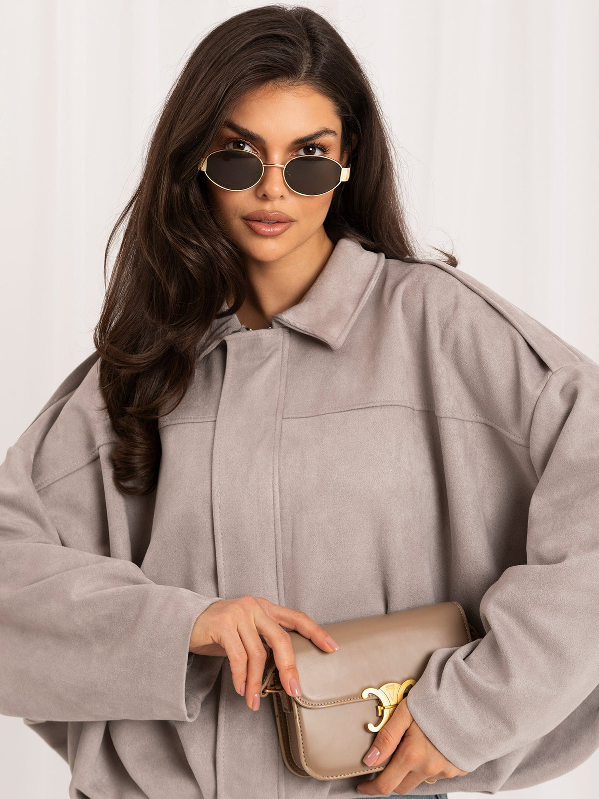 MELFIA Faux Suede Zip Bomber Jacket