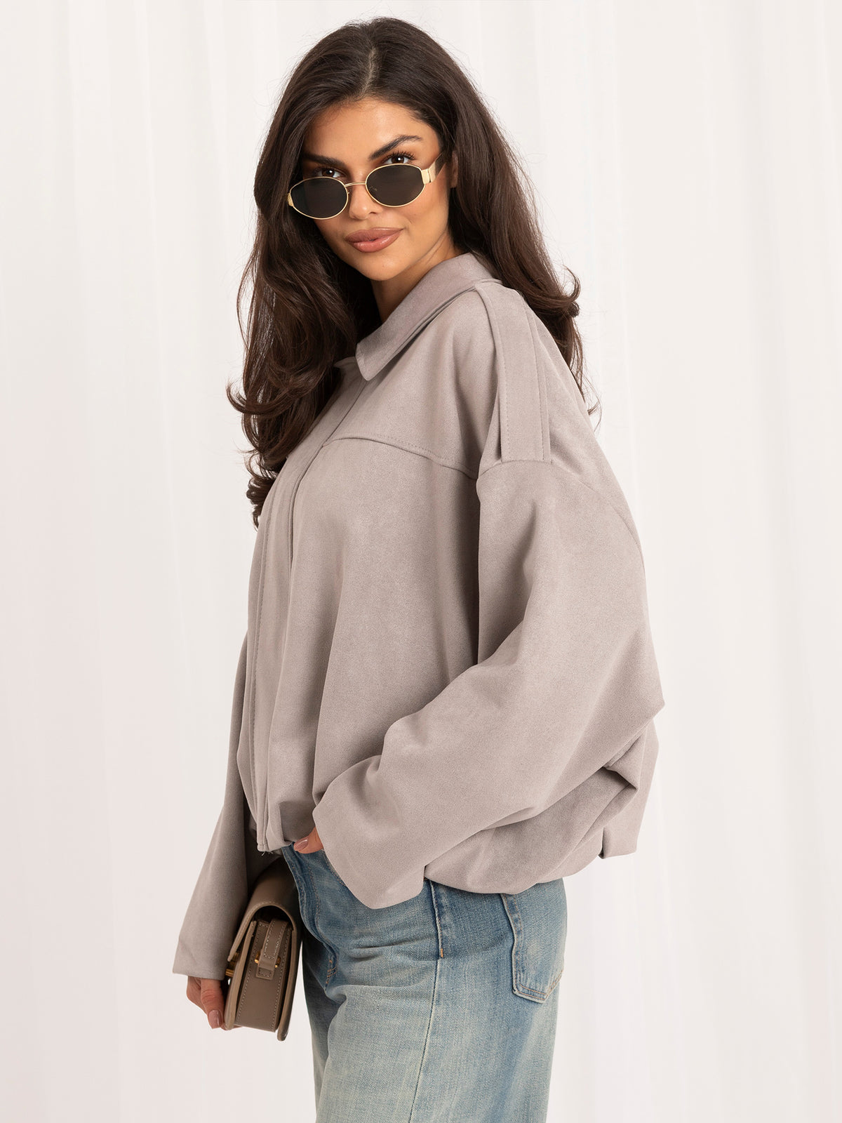 MELFIA Faux Suede Zip Bomber Jacket