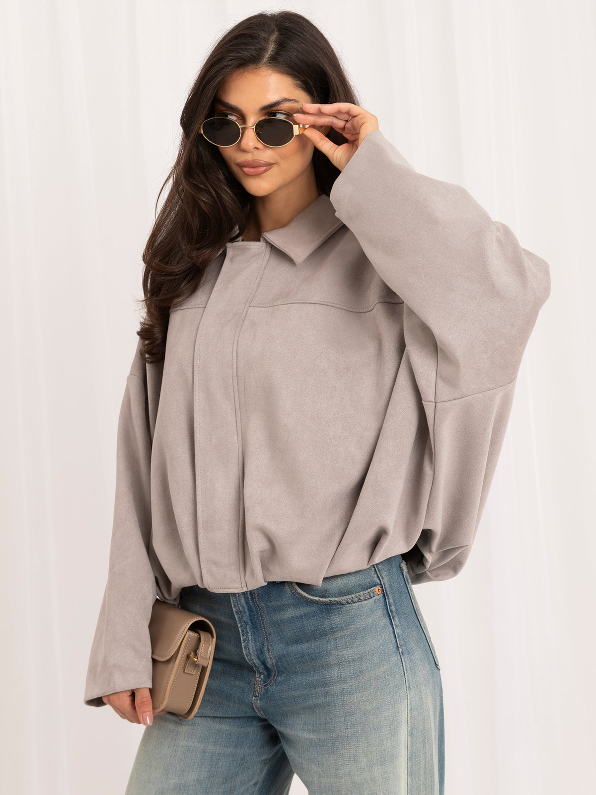 MELFIA Faux Suede Zip Bomber Jacket
