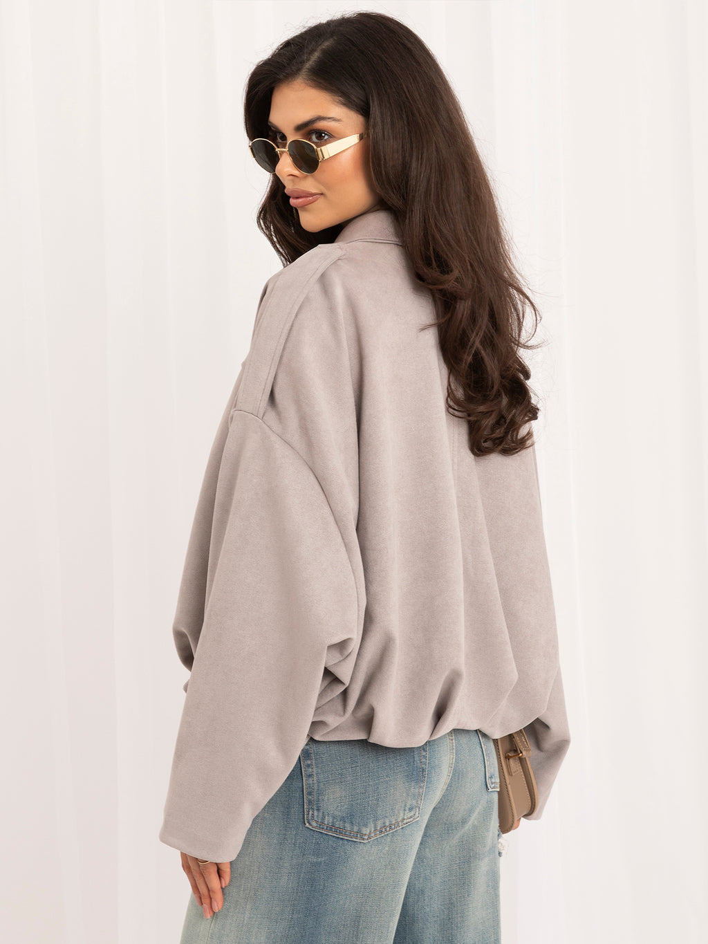 MELFIA Faux Suede Zip Bomber Jacket