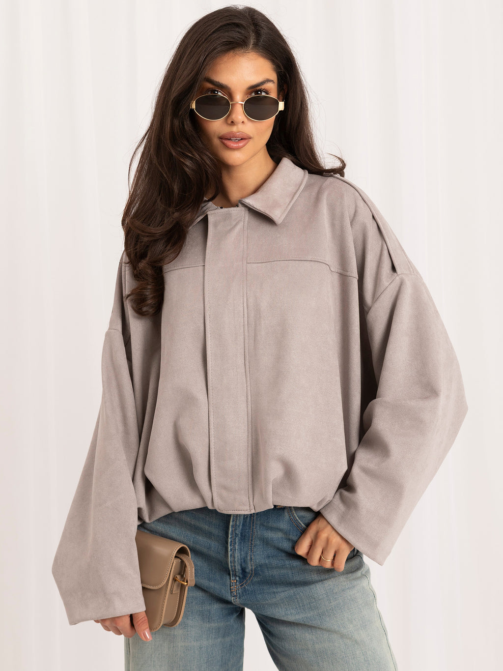 MELFIA Faux Suede Zip Bomber Jacket
