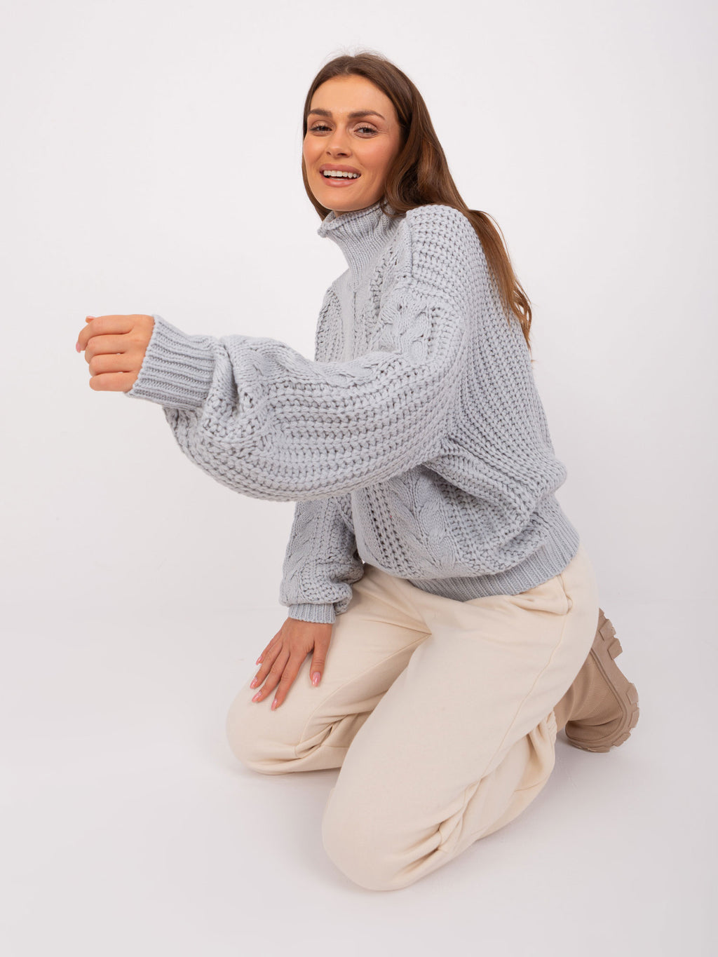 MELFIA – Damen Oversize-Pullover mit Zopfmuster