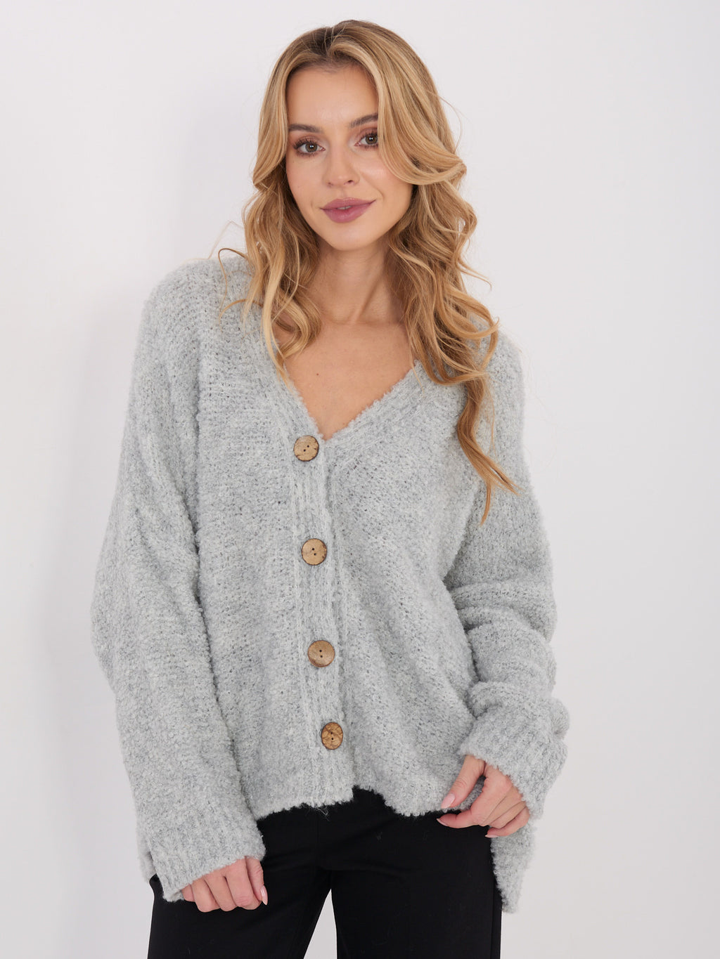 MELFIA® Bouclé-Pullover mit Zierknöpfen